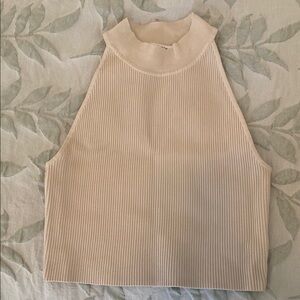 Tan Ribbed Crop Tank Top